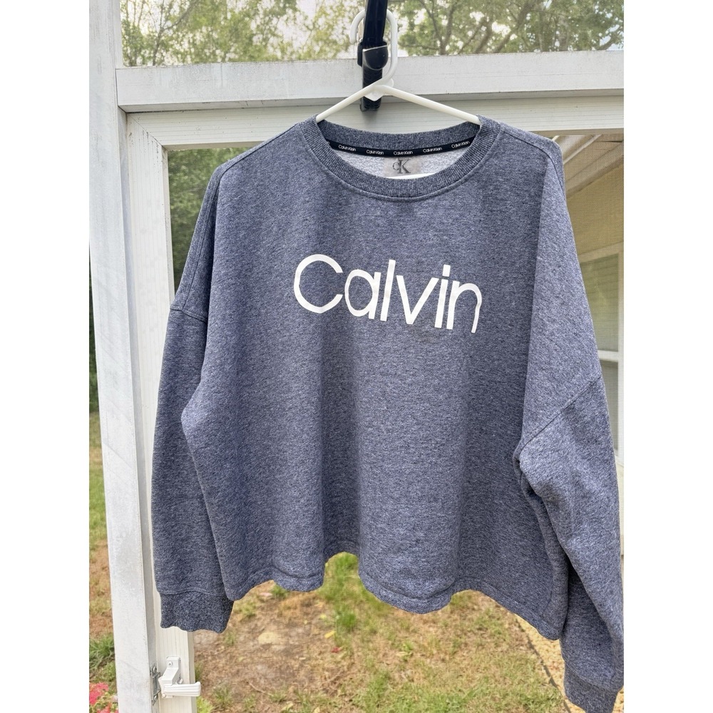 Calvin Klein Logo Women's Gray Fleece Sweatshirt Pullover Crew Neck Size XXL